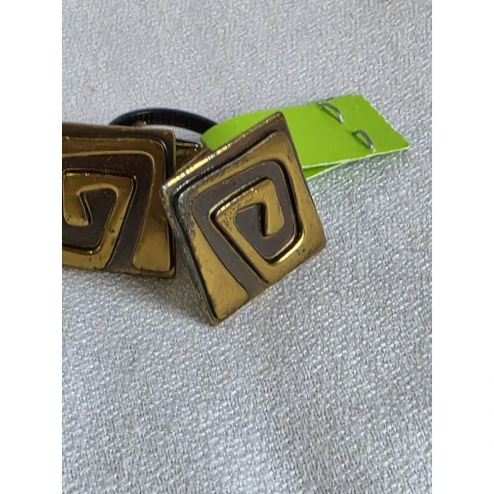 Vtg Mid Century Modern Cufflinks HOGAN BOLAS Modernist Greek Key Brass Enamel